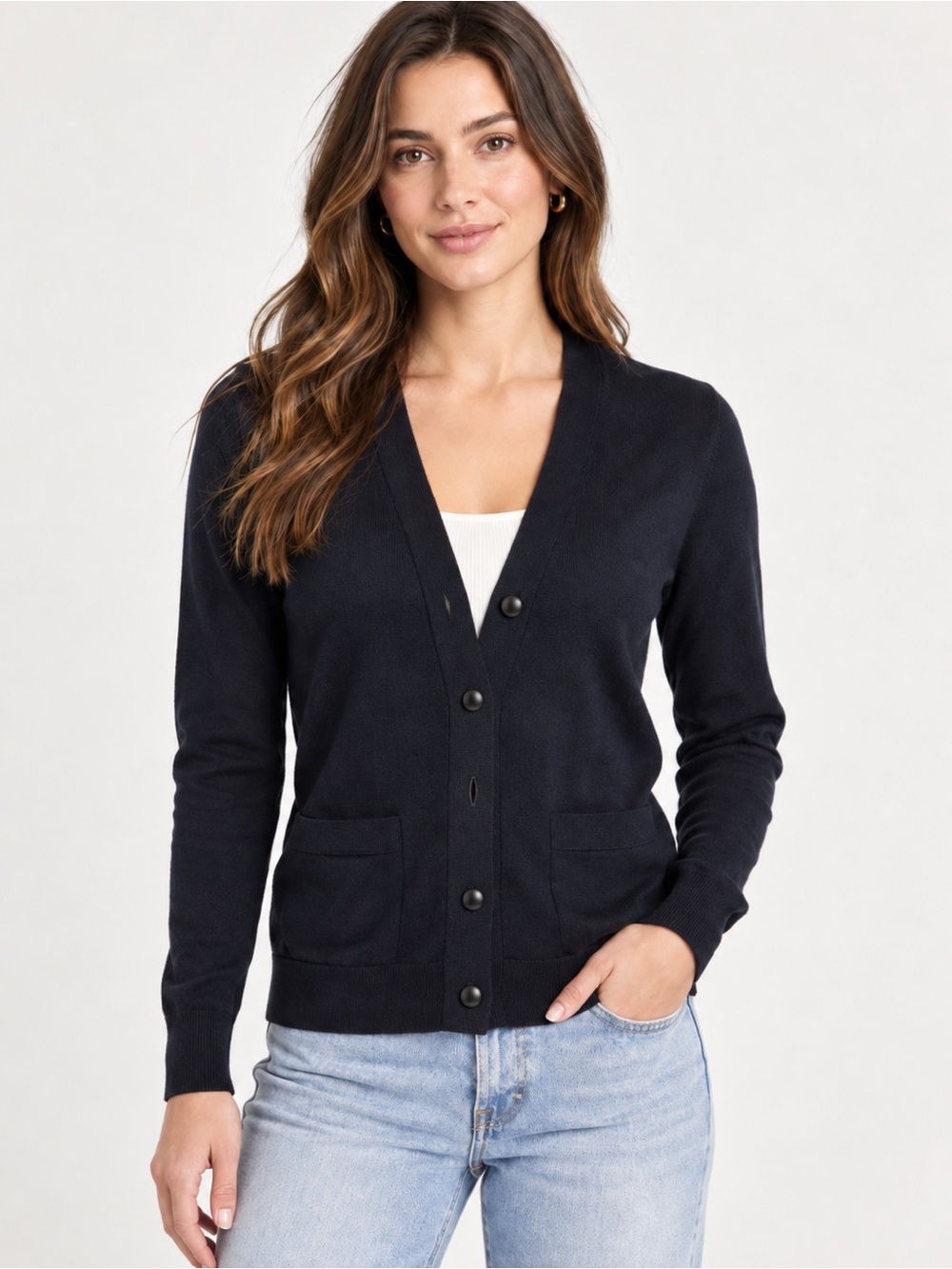 Tory Burch Navy 100% Merino Wool Cardgian